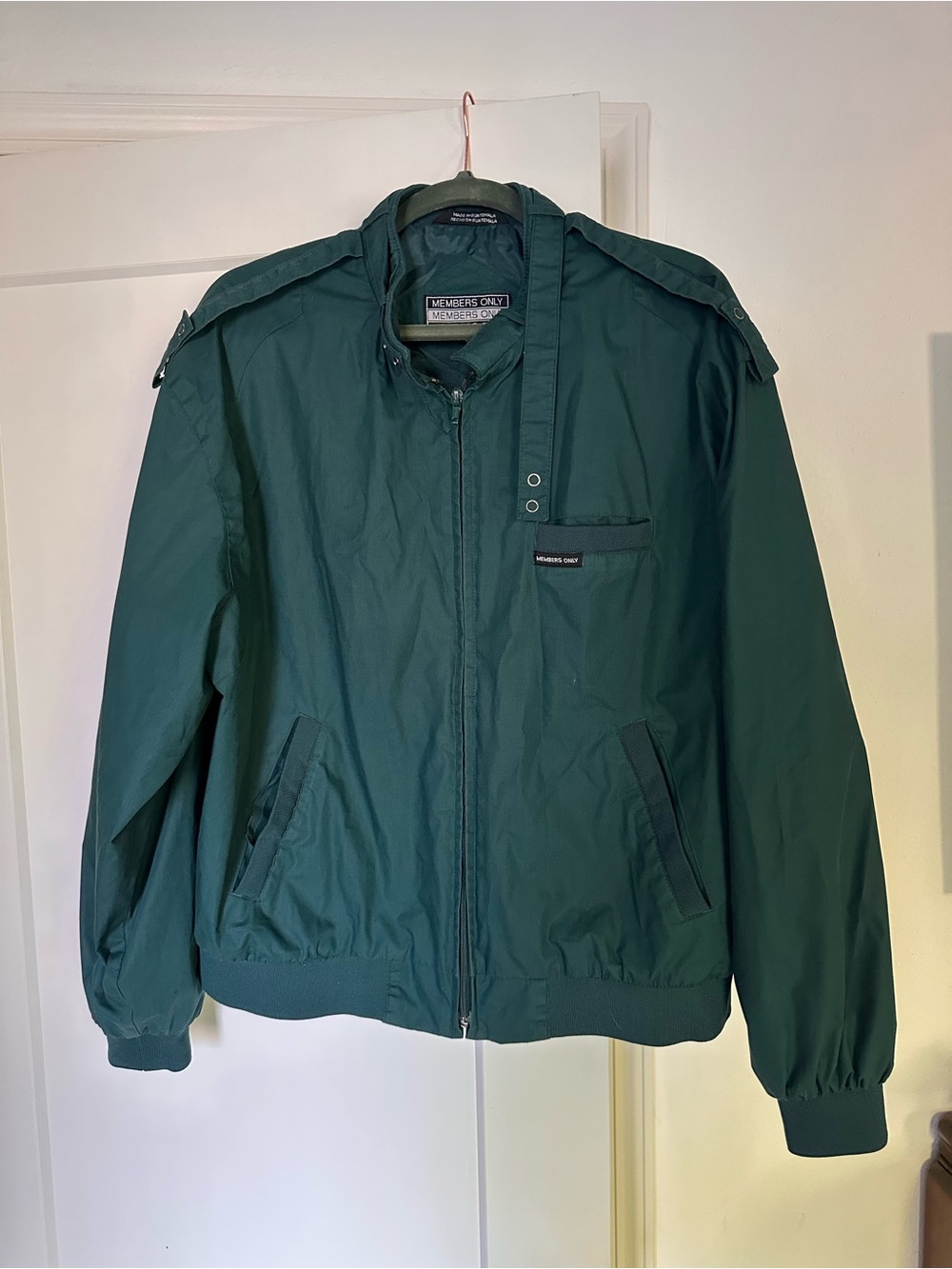 Members Only Dark Green Bomber Jacket with Stand Collar